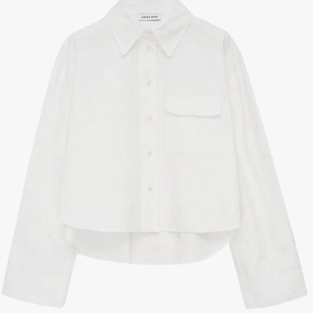 Anine Bing Cropped White Button Down Shirt